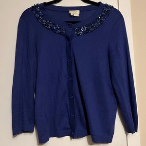 Kate Spade royal blue cardigan with rhinestones and beading